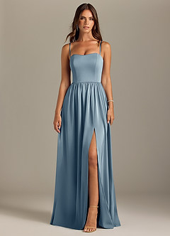 Azazie Calianna Bridesmaid Dresses Dusty Blue A-Line Off the Shoulder Stretch Satin Convertible Dress image9