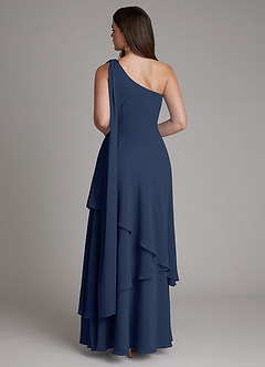 Azazie Monique Vestidos de damas de honor Vestido Azul Marino Oscuro de Gasa de Línea A con Un hombro image2