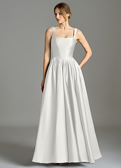 Azazie Verina Brautjungfernkleider A-Linie Plissee Stretch-Satin Kleid Weiß image1