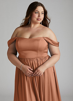 Azazie Morana Bridesmaid Dresses Bronzer A-Line Off the Shoulder Stretch Satin Convertible Dress image17