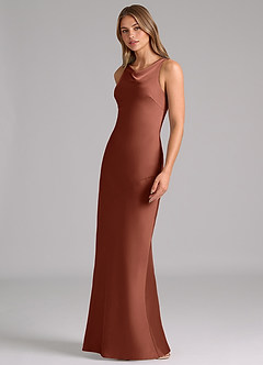 Azazie Allettie Bridesmaid Dresses Clay Mermaid Stretch Satin Dress image4