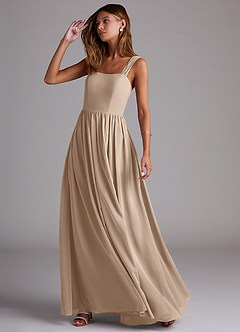 Azazie Calianna Bridesmaid Dresses Taupe A-Line Off the Shoulder Chiffon Convertible Dress image3