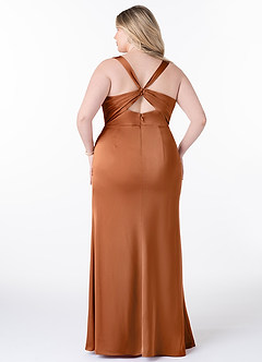 Azazie Mero Bridesmaid Dresses Copper Sheath Pleated Stretch Satin Dress image7