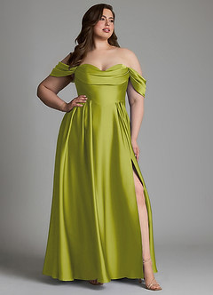 Azazie Loisa Robes de demoiselle d'honneur Robe Trapèze en Satin extensible Épaules dénudées Citronnelle image13