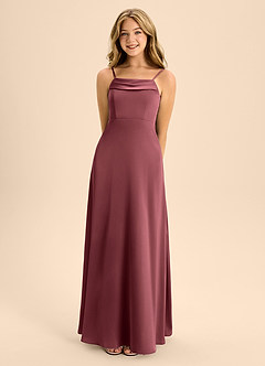 Azazie Anselie Junior A-Linie Schulterfrei Stretch-Satin Kleid Merlot image4