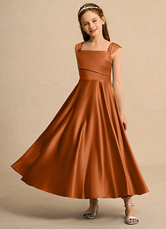Azazie Bundle Girls Formal Blumenmädchenkleider A-Linie Plissee Matte Satin Kleid Kupfer image6