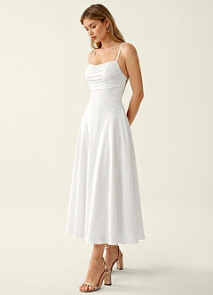Madeleine White Satin Lace Up Back Midi A-line Graduation Dress image3