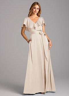 Azazie Lainey Bridesmaid Dresses White Alabaster A-Line with Pockets Stretch Satin Dress image1