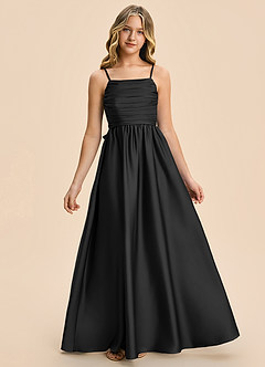 Azazie Kai Junior Black A-Line Pleated Stretch Satin Dress image3