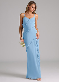 Azazie Nancie Vestidos de damas de honor Vestido Azul Pálido de Gasa de Corte Sirena con Drapeado image5