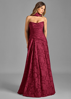 Azazie Gabriela Bridesmaid Dresses Burgundy A-Line Strapless Floral Burnout Dress image3