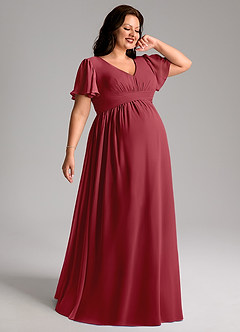 Azazie Verna Maternity Bridesmaid Dresses A-Line V-Neck Ruched Chiffon Floor-Length Dress image7