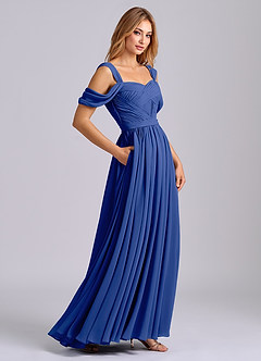 Azazie Koa Brudtärnklänningar Klä av A-Linje i Chiffong Av axeln Kungsblå image6