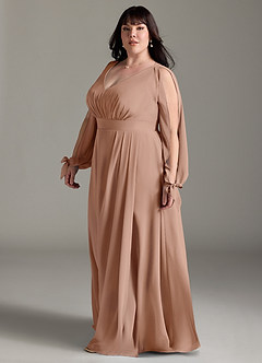 Azazie Matilda Bridesmaid Dresses Champagne Rose A-Line Long Sleeve Chiffon Dress image11