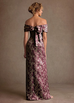 Azazie Zion Mother of the Bride Dresses Cabernet Sheath Off the Shoulder Floral Jacquard Dress image2