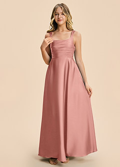 Azazie Azaria Junior A-Linie Plissee Stretch-Satin Kleid Rosettenrosa image6