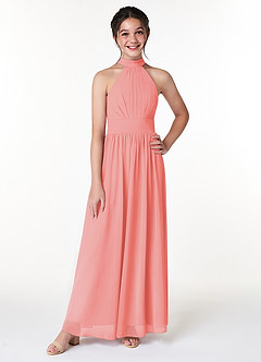 Azazie Iman Junior Linia A Pofałdowany Szyfon Długość podłogi Młodsza druhna Sukienka image4