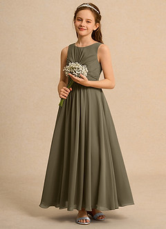 Azazie Ducky Girls Formal Robe Demoiselle D'honneur Fillette Robe Trapèze en Mousseline de soie Plissée Vert Saule image6