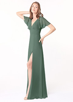 Azazie Kimber Bridesmaid Dresses Eucalyptus A-Line Flounce Sleeve Chiffon Dress image3