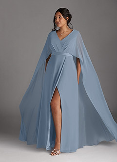 Azazie Isa Mother of the Bride Dresses Dusty Blue A-Line V-Neck Pleated Chiffon Dress image10