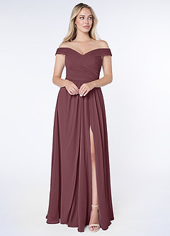 Azazie Audrianna Bridesmaid Dresses Sangria A-Line Off-The-Shoulder Gathered Chiffon Convertible Dress image1