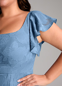 Azazie Bondi Vestidos de damas de honor Vestido de Azul Acero de Devorado Floral de Corte en A con Corte Lateral image11