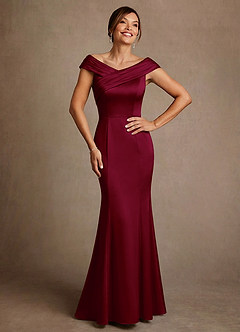 Azazie Aberdeen vestidos de madre de la novia Vestido de Borgoña de Satén Elástico de Corte Recto con Plisado image1