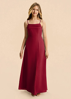 Azazie Lilly Junior Burgundy A-Line Pleated Chiffon Dress image4