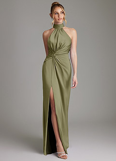 Azazie Gracelynn Bridesmaid Dresses Pistachio Sheath Pleated Stretch Satin Dress image1