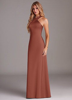 Azazie Doretta Bridesmaid Dresses Auburn Mermaid Pleated Stretch Satin Dress image4