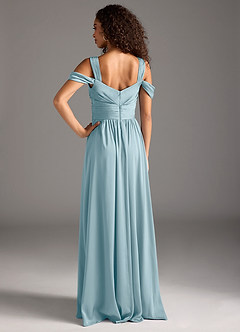 Azazie Lianne Bridesmaid Dresses Moody Blue A-Line Off the Shoulder Stretch Satin Dress image5