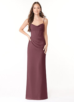 Azazie Mai Brautjungfernkleider Etui Plissee Chiffon Kleid Sangria image1