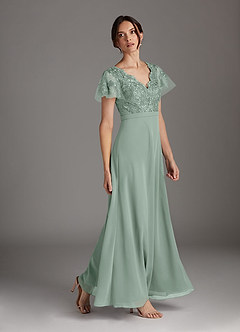 Azazie Singer Final Sale Agave A-Line V-Neck Lace Chiffon Dress image3