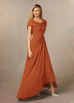 Azazie Mary Vestidos para mãe da noiva Vestir Canela de Chiffon de Linha A com Fenda Lateral image4