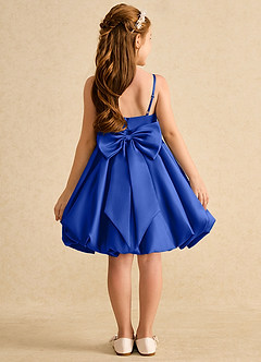 Azazie Davine Robe Demoiselle D'honneur Fillette Robe Trapèze en Mat Satiné Bretelle Spaghetti Bleu Roi image8