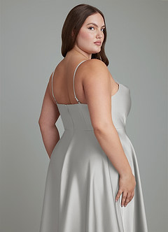 Azazie Elle Bridesmaid Dresses Silver A-Line Pleated Stretch Satin Dress image15