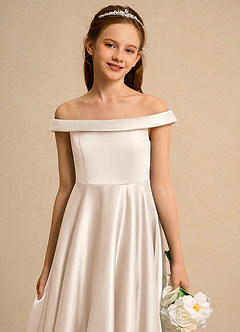 Azazie Teeny Girls Formal Sprzedaż ostateczna Linia A Pofałdowany Matowy satynowy Długość kostki Sukienka image7