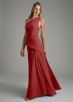 Azazie Holly Bridesmaid Dresses Rust A-Line Corset Chiffon Dress image4