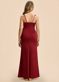Azazie Adrienne Junior Scarlet Sheath Pleated Stretch Satin Dress image2