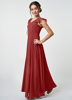 Azazie Claudine Junior Rust A-Line Pleated Chiffon Dress image3