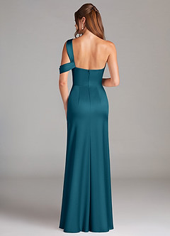 Azazie Wynter Jurken voor bruidsmeisjes Jurk van Stretch Satijn met Kolom Off the Shoulder Inkt Blauw image2