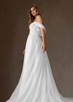 Azazie Seradine Sprzedaż ostateczna Linia A Zza ramienia Koralikowanie Pociąg Kapliczny Sukienka image3