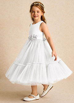 Azazie Miracle Abiti da Ragazza di Fiori Abito A-Line in Raso Opaco Fiocco Bianco image3