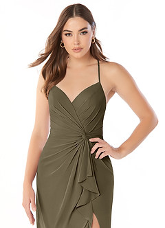 Azazie Aribella Bridesmaid Dresses Willow Green Sheath Ruched Chiffon Dress image5