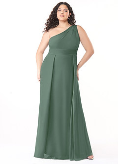 Azazie Dallas Vestidos de damas de honor Vestido de Eucalipto de Gasa de Corte En A con Hombro unilateral image6