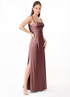 Azazie Alaija Bridesmaid Dresses Vintage Mauve Mermaid Side Slit Stretch Satin Dress image3