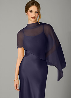 Azazie Jaleesa Abiti da Damigella Abito A-Line in Raso Elasticizzato Collo Alto Stormy image2