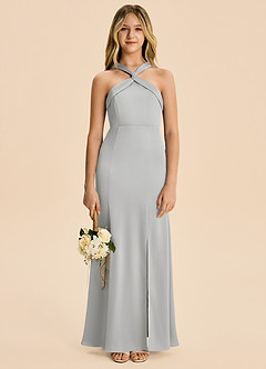 Azazie Rue Junior Vestido de Plata de Satén Elástico de Corte Sirena con Plisado image1