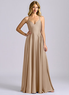 Azazie Truce Robes de demoiselle d'honneur Robe Trapèze en Satin extensible Taupe image3