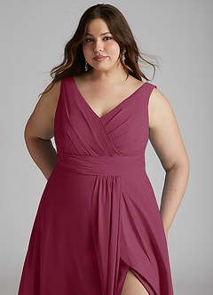 Azazie Karina At-home Try On Dresses Mulberry A-Line Pleated Chiffon Dress image11